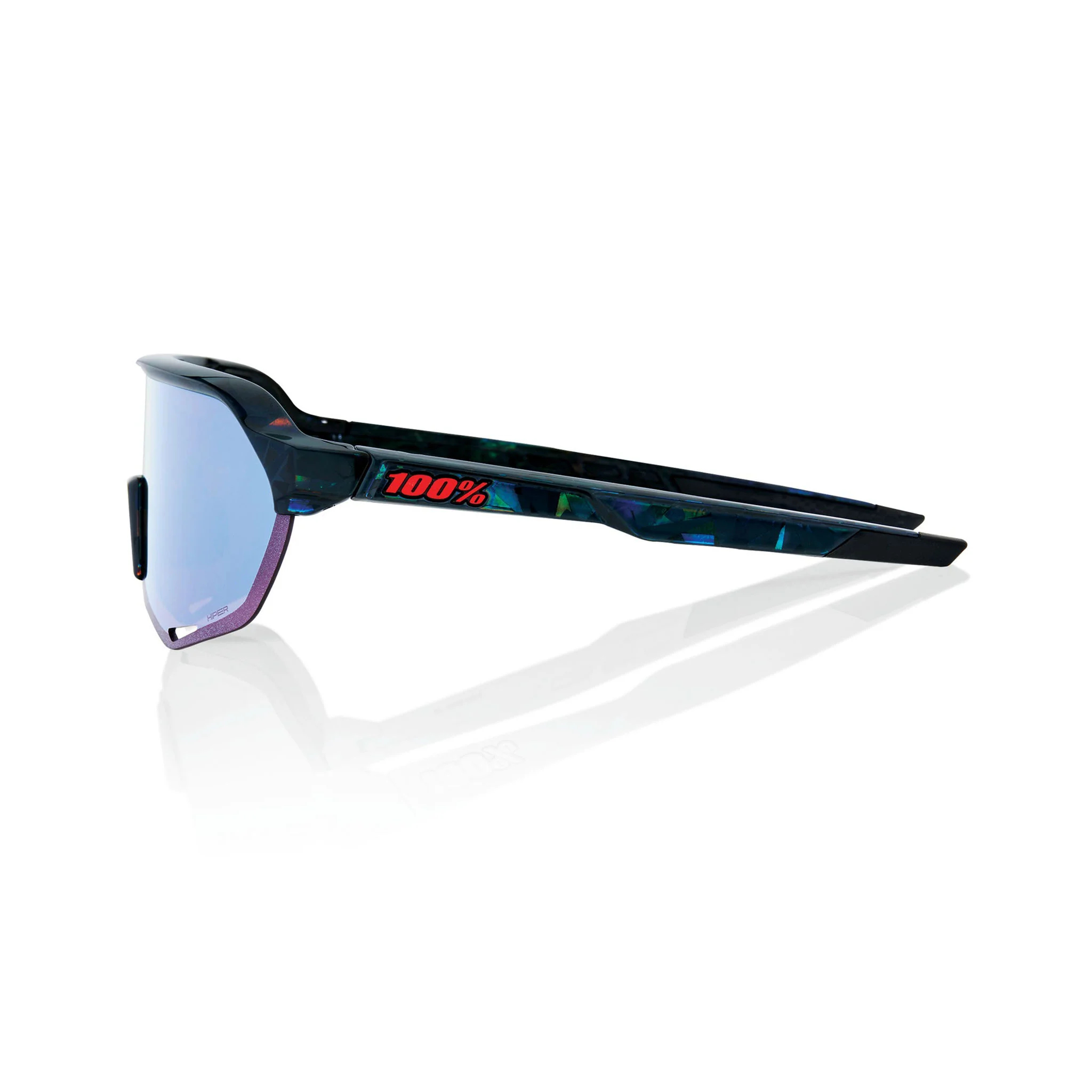 100% S2 Sunglasses Black Holographic - HiPER Blue Mirror Lens - Image 2