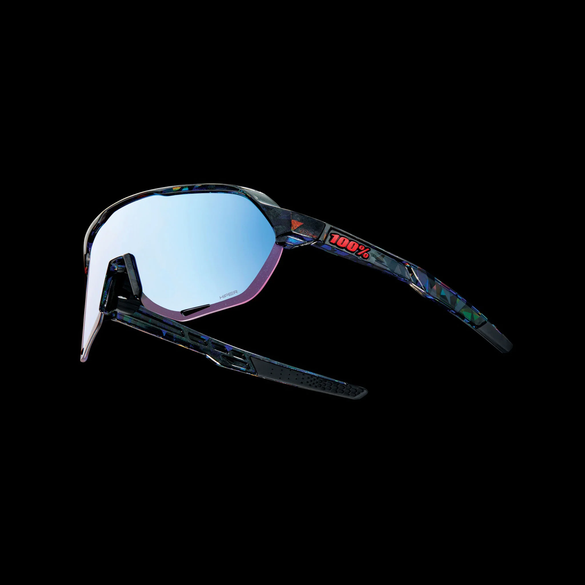 100% S2 Sunglasses Black Holographic - HiPER Blue Mirror Lens - Image 4