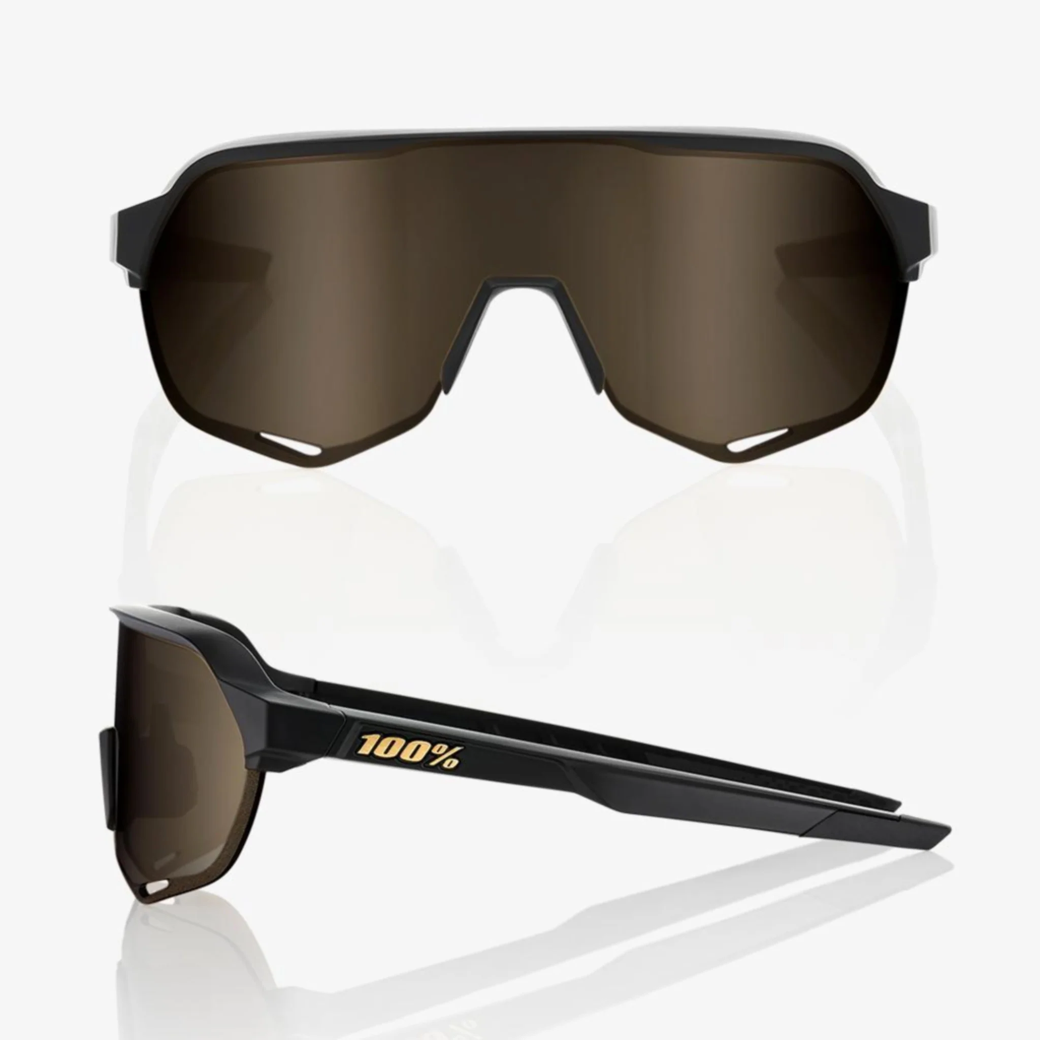 100% S2 Sunglasses Matte Black with Soft Gold Lens - Image 3
