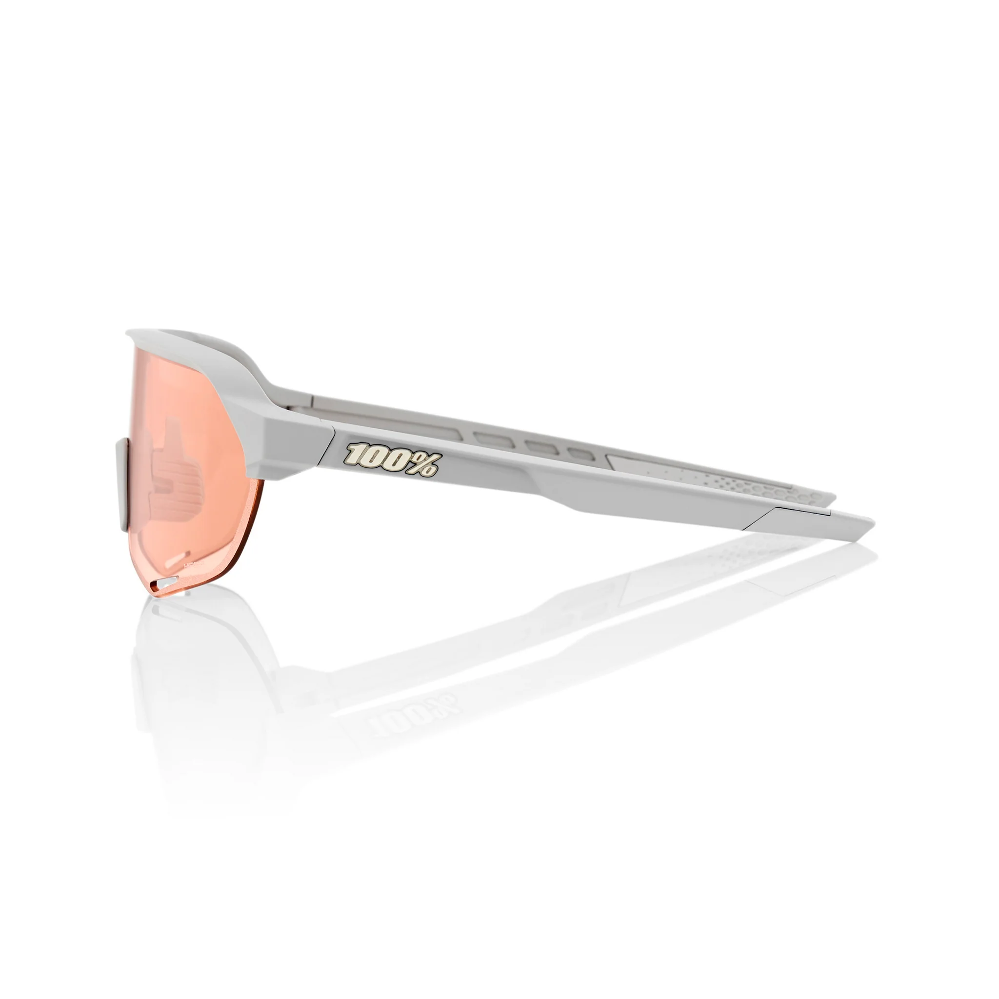 100% Sunglasses S2 Soft Tact Stone Grey with HiPER Coral Lens - Image 3