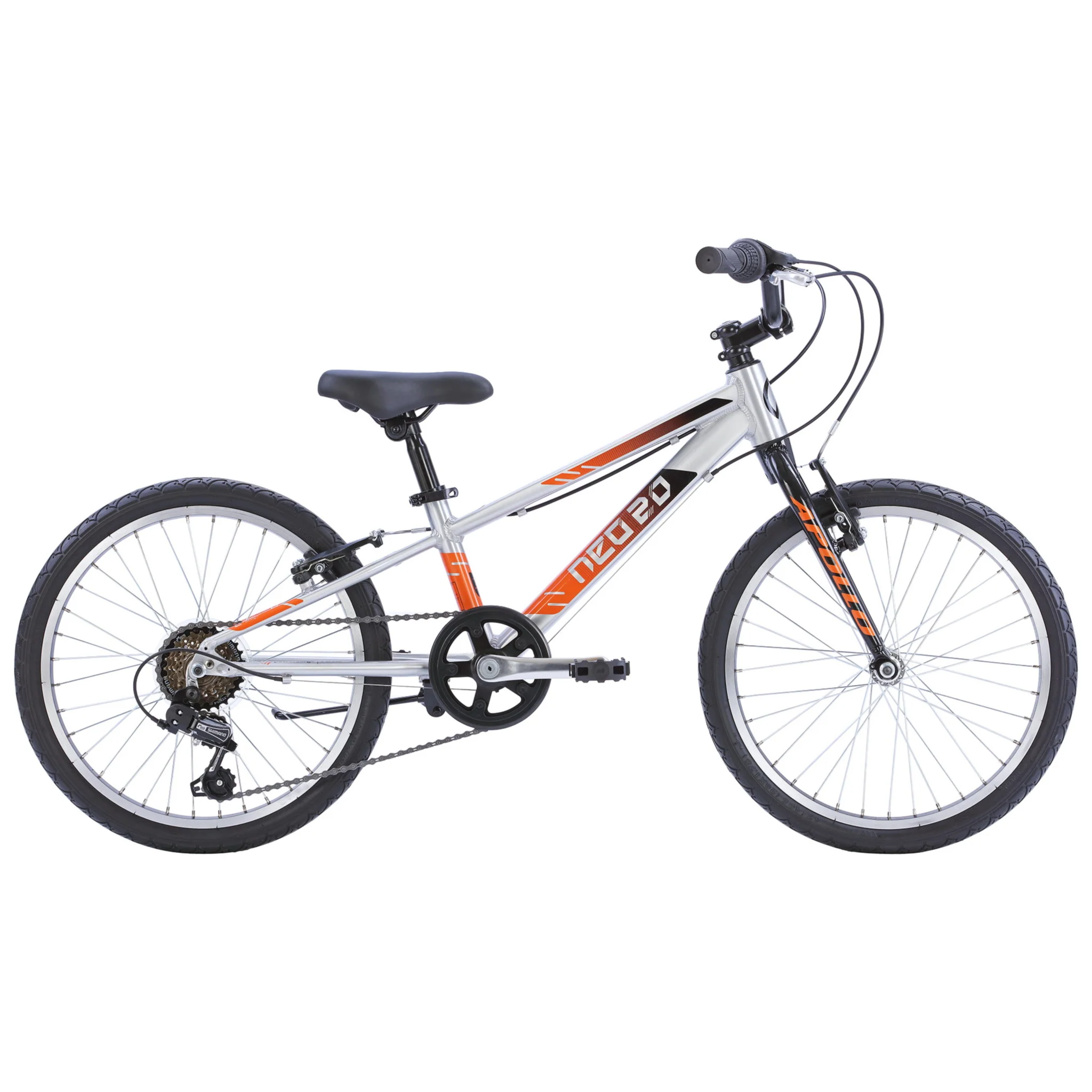 Apollo Neo 20" Kids Bike 6-Speed Brushed Alloy/Black/Orange