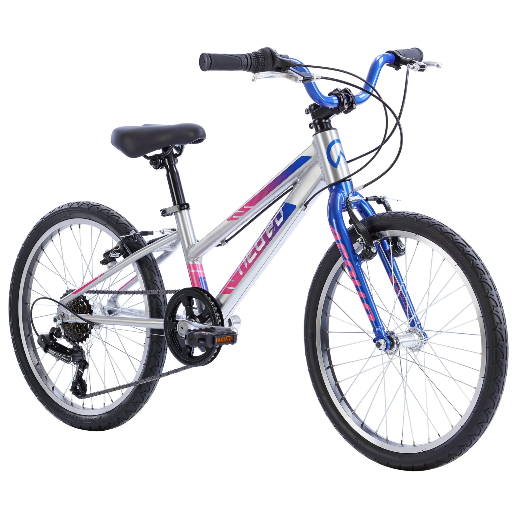 Apollo Neo 20" Kids Bike 6-Speed Brushed Alloy/Navy/Pink - Image 2