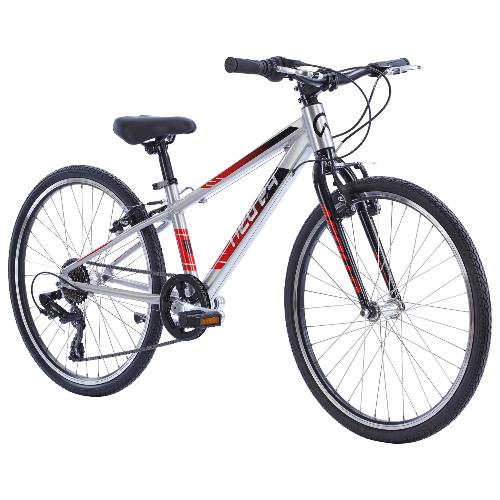Apollo Neo 24" Kids Bike 7-Speed Brushed Alloy/Black/Red - Image 3