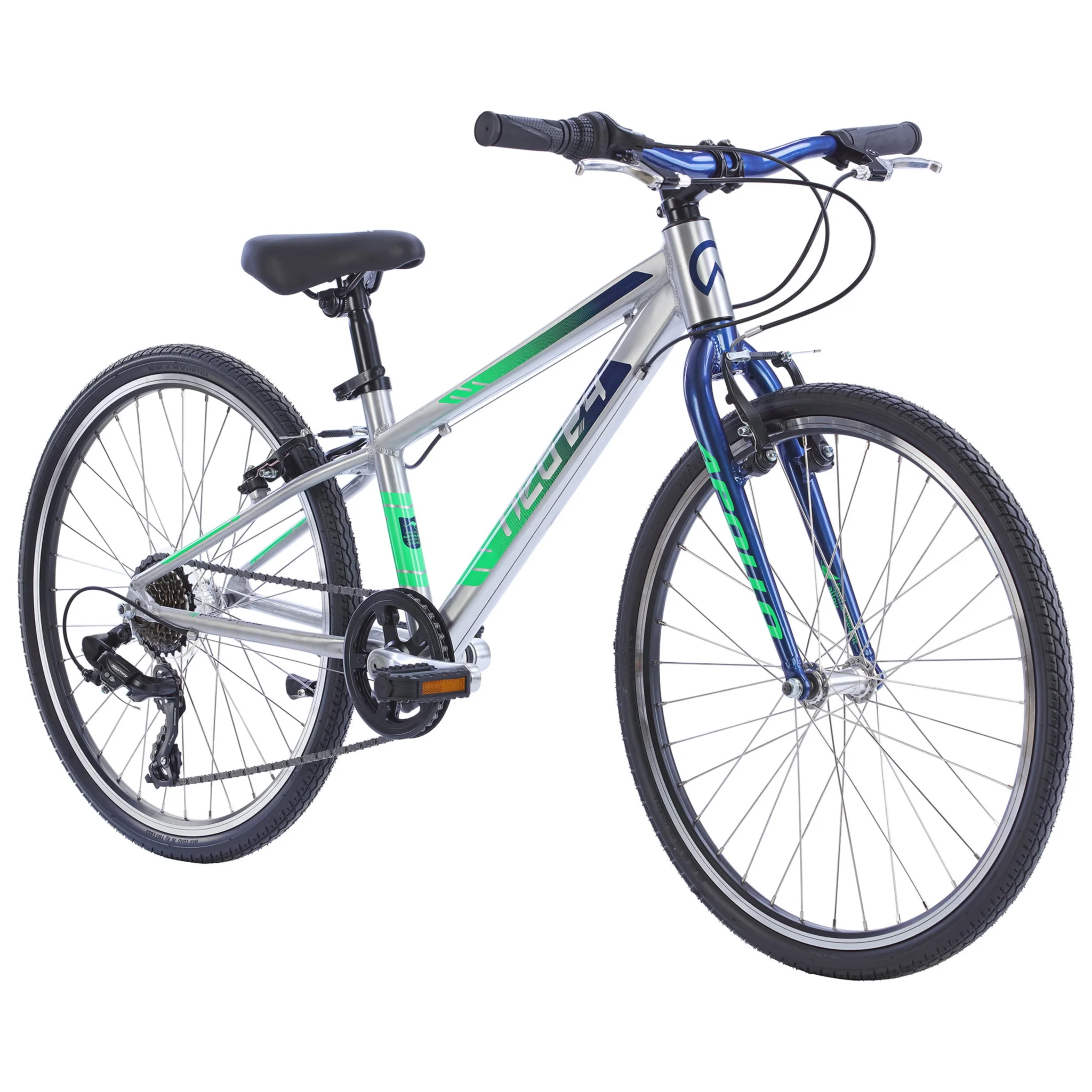 Apollo Neo 24" Kids Bike 7-Speed Brushed Alloy/Navy/Neon Green - Image 2