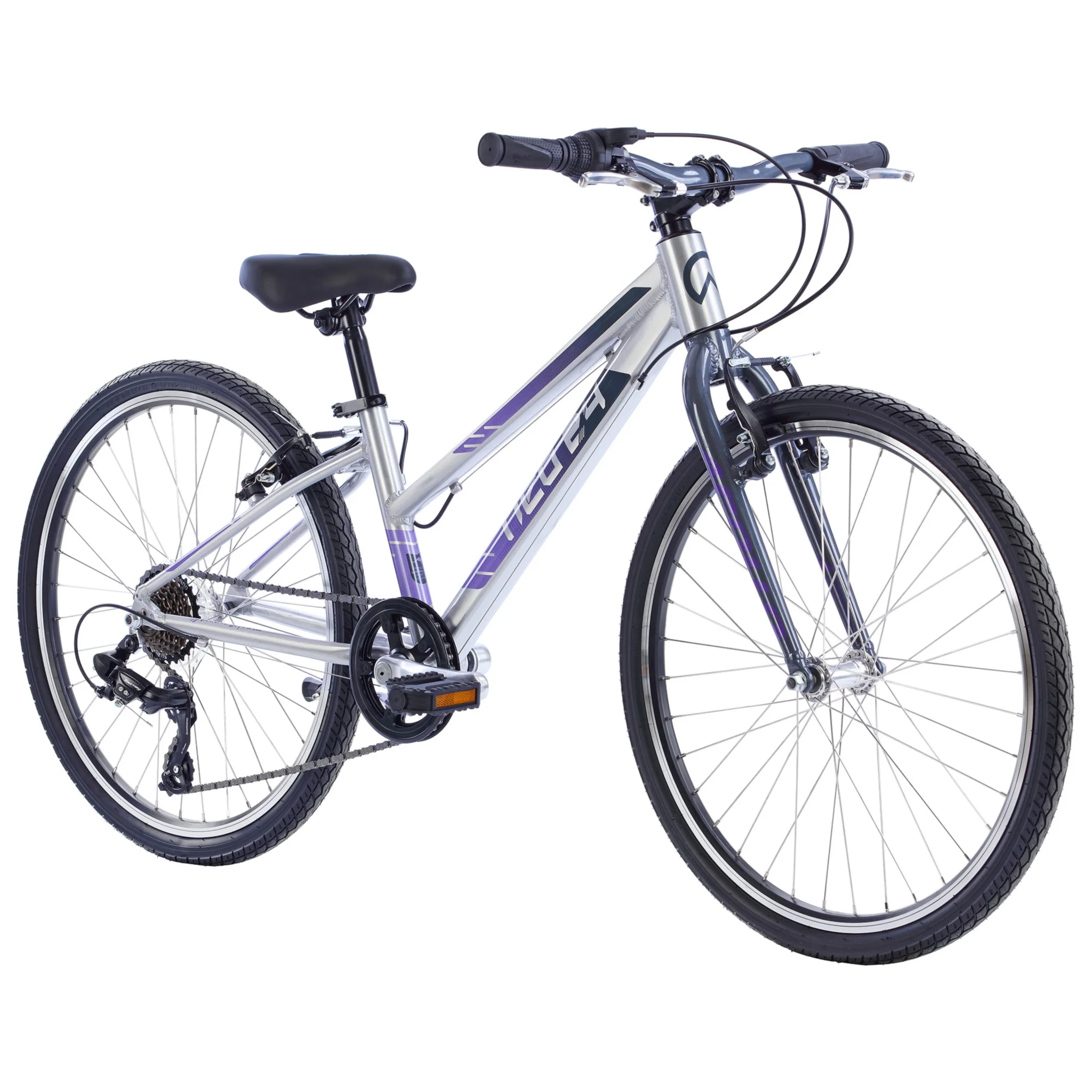 Apollo Neo 24" Kids Bike 7-Speed Brushed Alloy/Charcoal/Lavender - Image 2