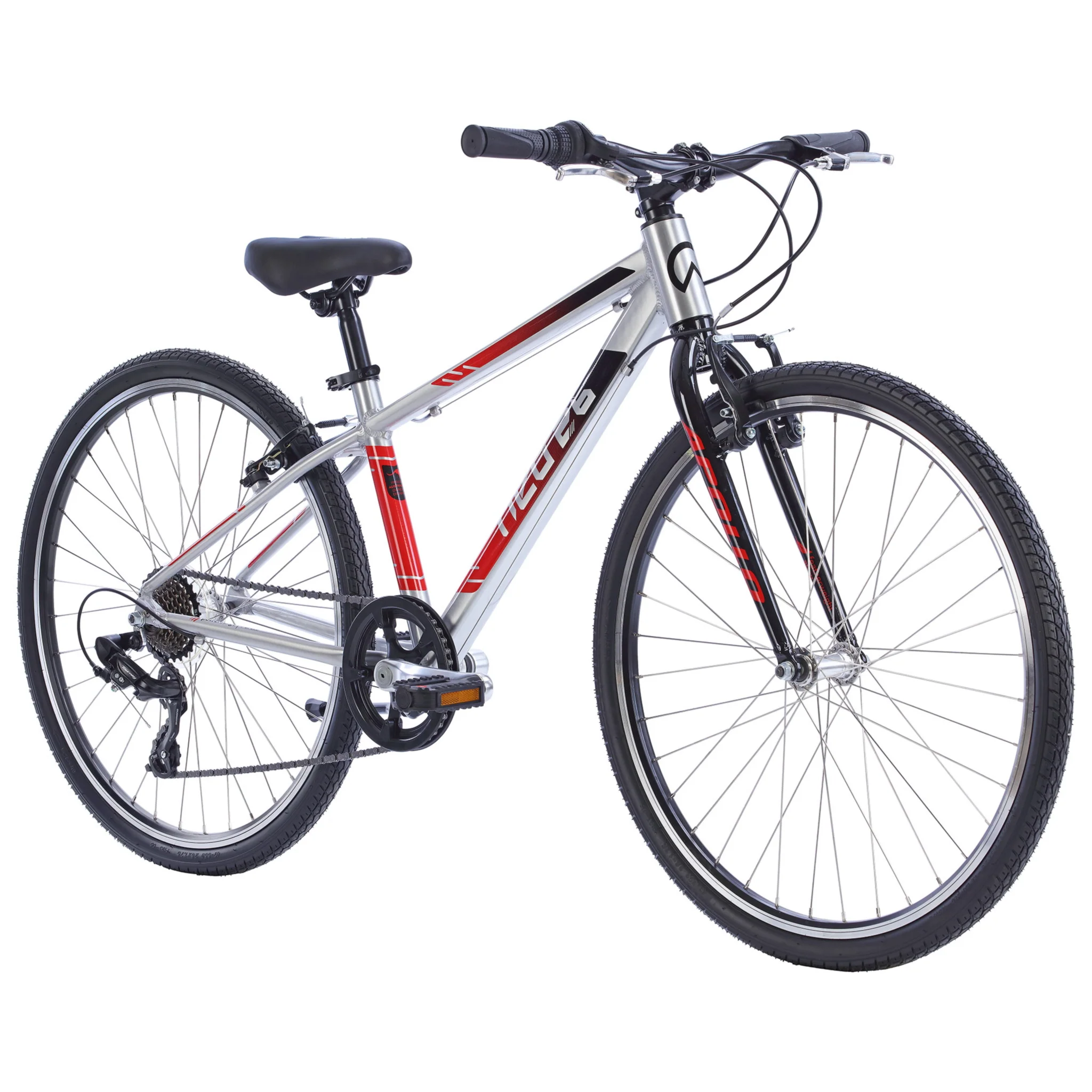 Apollo Neo 26" Kids Bike 7-Speed Brushed Alloy/Black/Red - Image 2