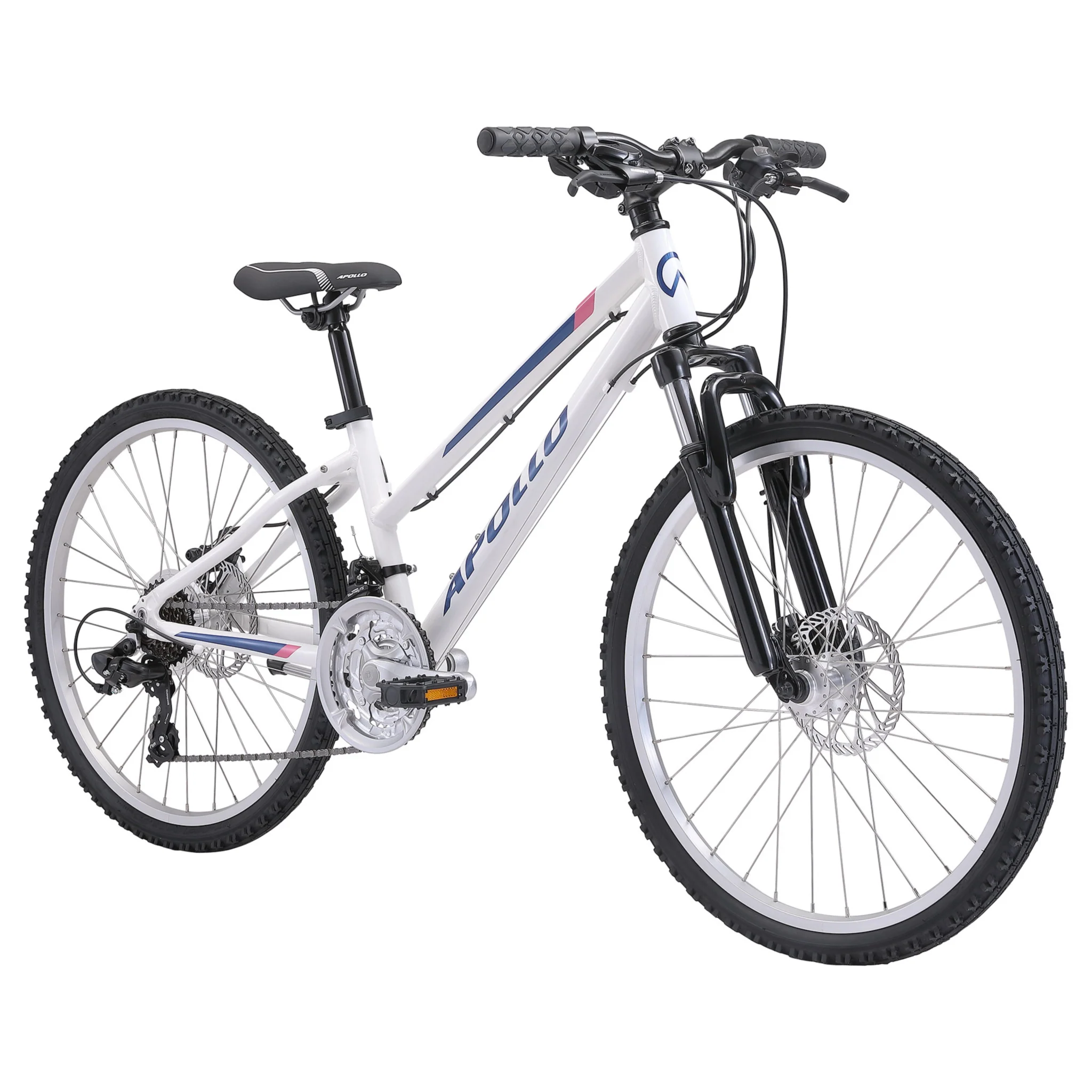 Apollo Verve 24" Kids Mountain Bike Gloss White/Navy/Pink - Image 2