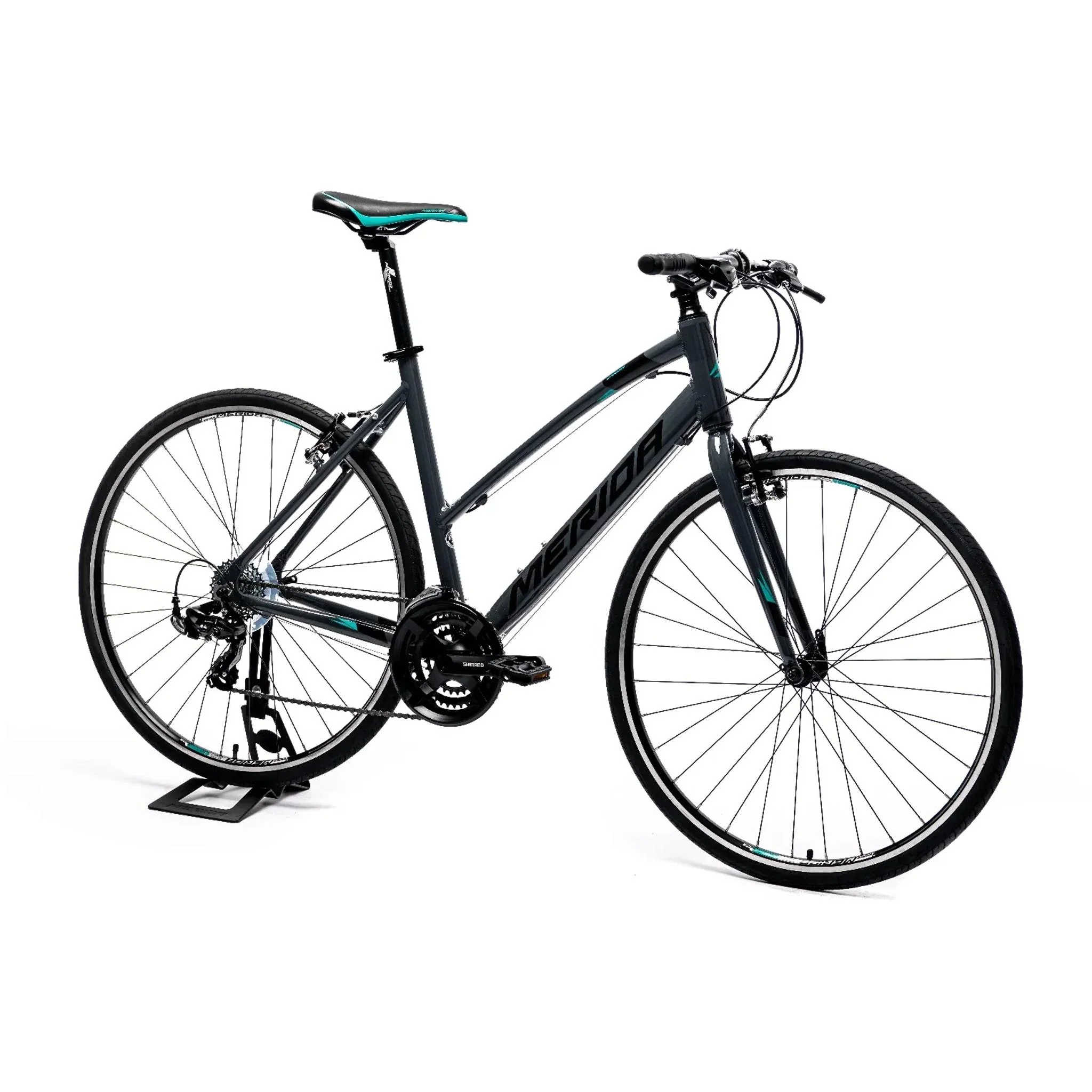 Merida Speeder 10-V W Womens Flat Bar Road Bike Glossy Grey/Black/Teal - Image 2