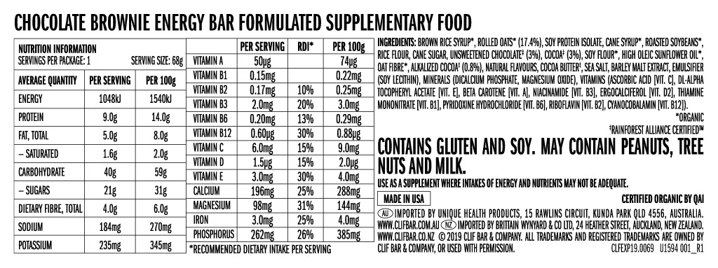 CLIF Bar Energy Bar 68g Chocolate Brownie - Image 2