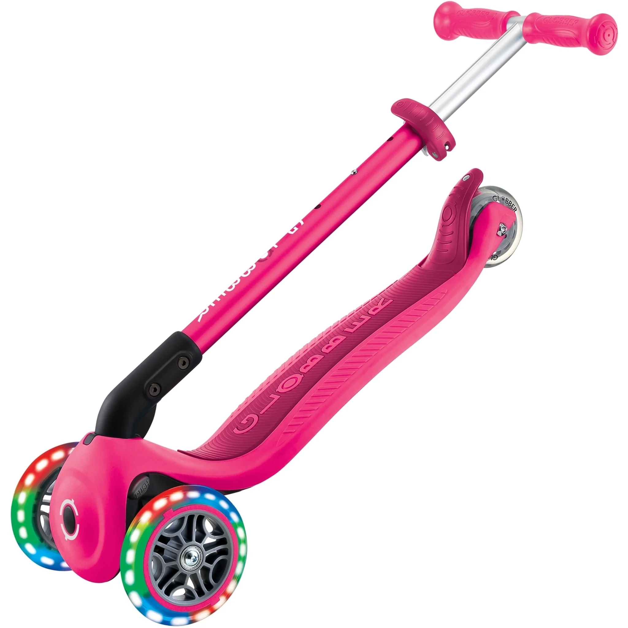 Globber Primo Foldable Lights Kids Scooter Neon Pink - Image 3