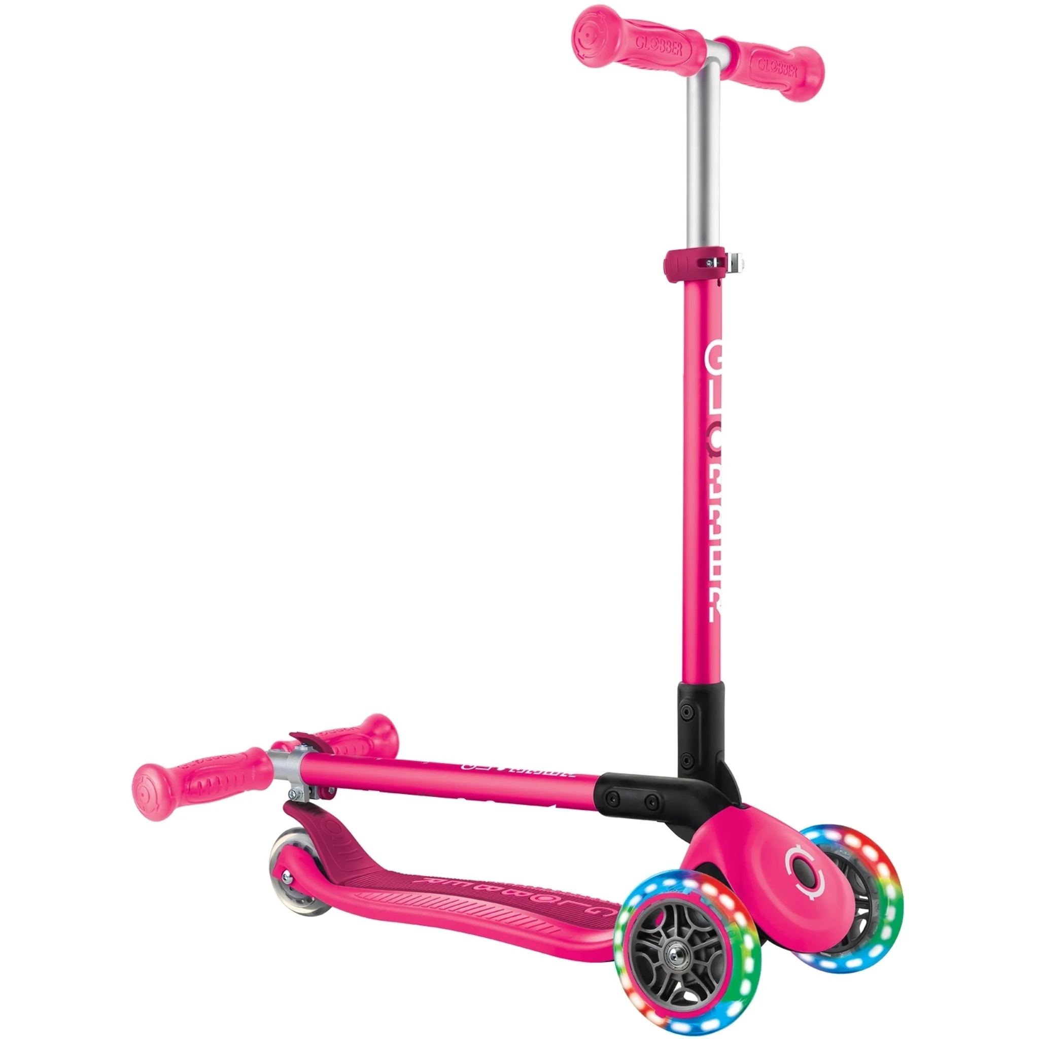 Globber Primo Foldable Lights Kids Scooter Neon Pink - Image 7