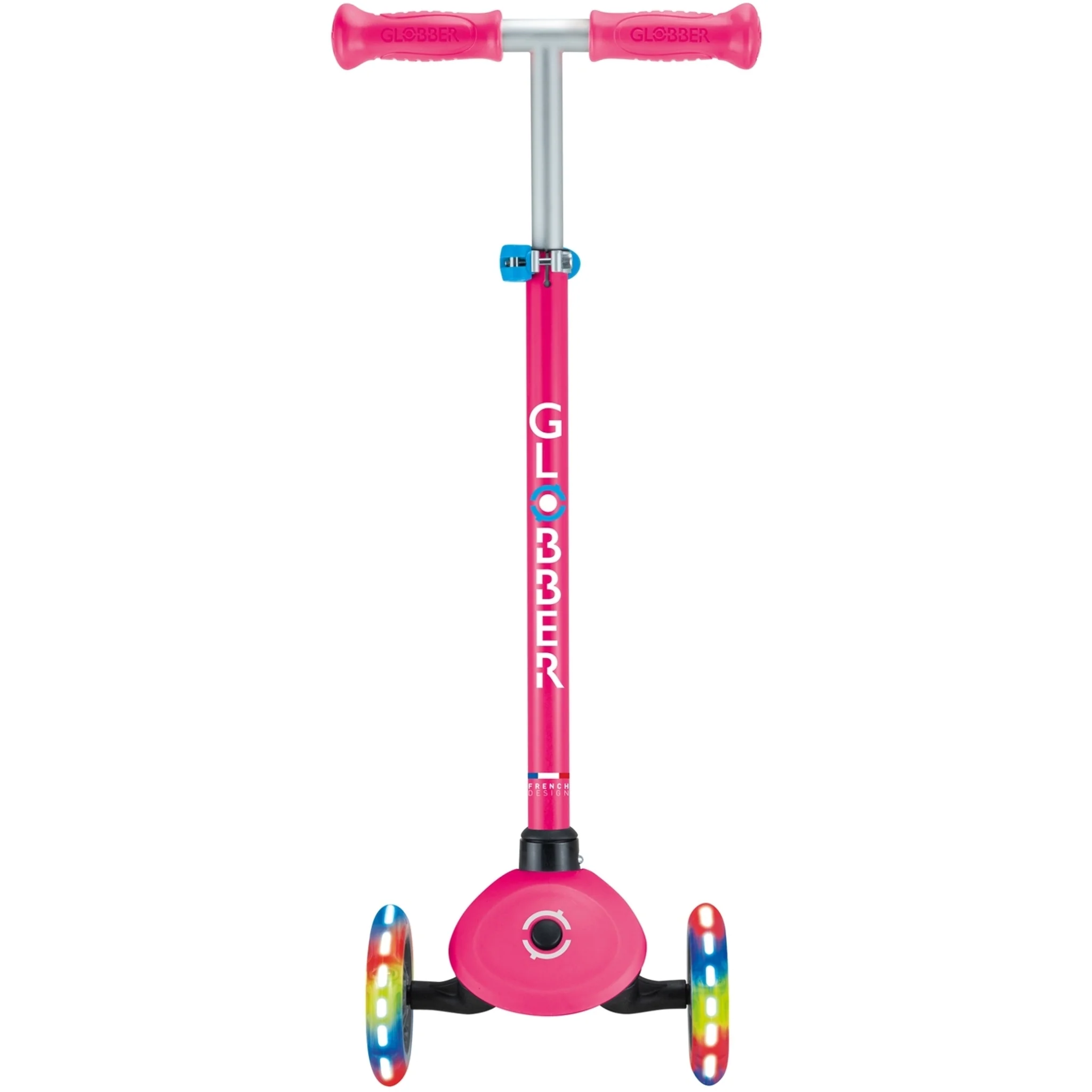 Globber Primo V2 3-Wheel Scooter with Light-Up Wheels and Griptape Fuchsia Pink / Sky Blue - Image 3