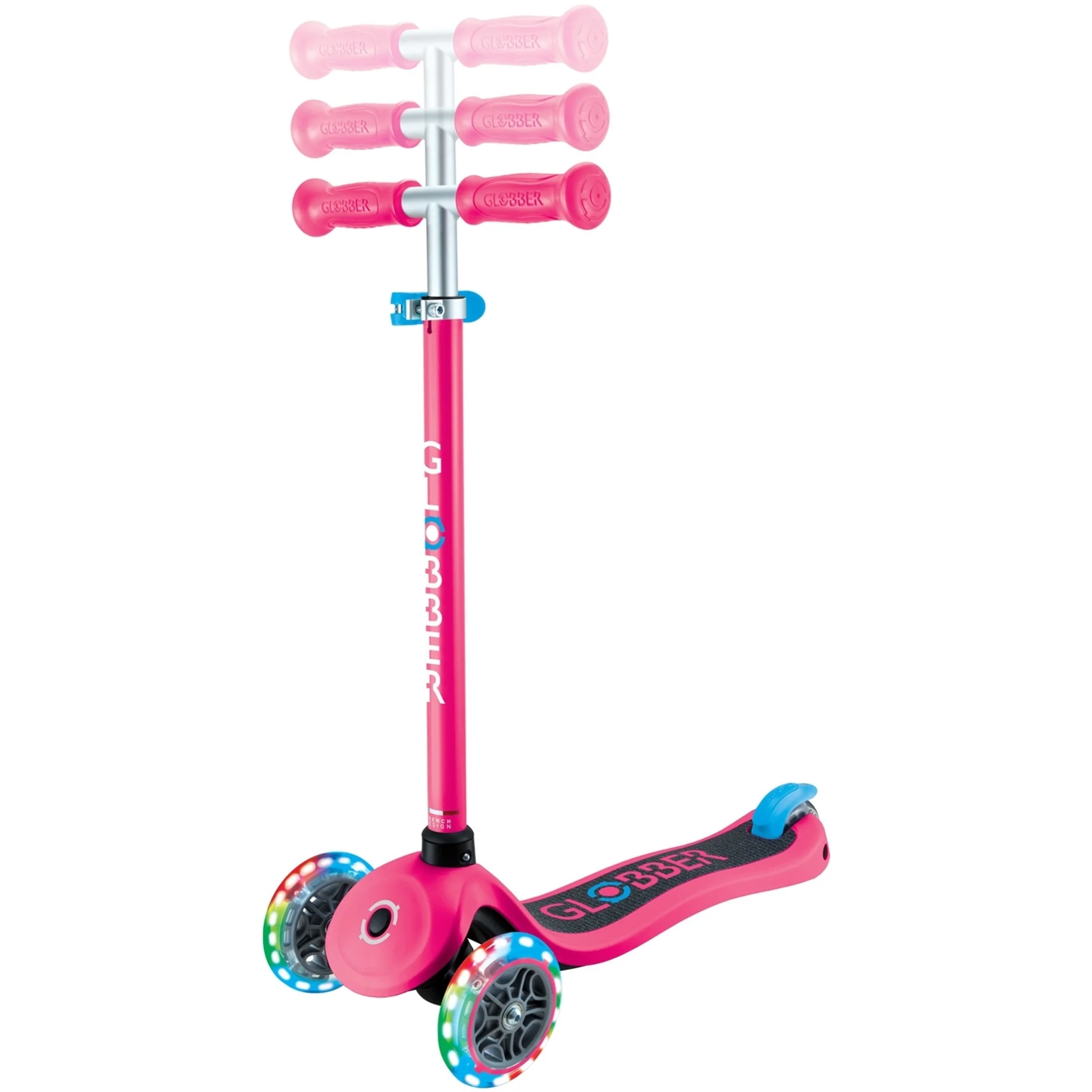 Globber Primo V2 3-Wheel Scooter with Light-Up Wheels and Griptape Fuchsia Pink / Sky Blue - Image 5