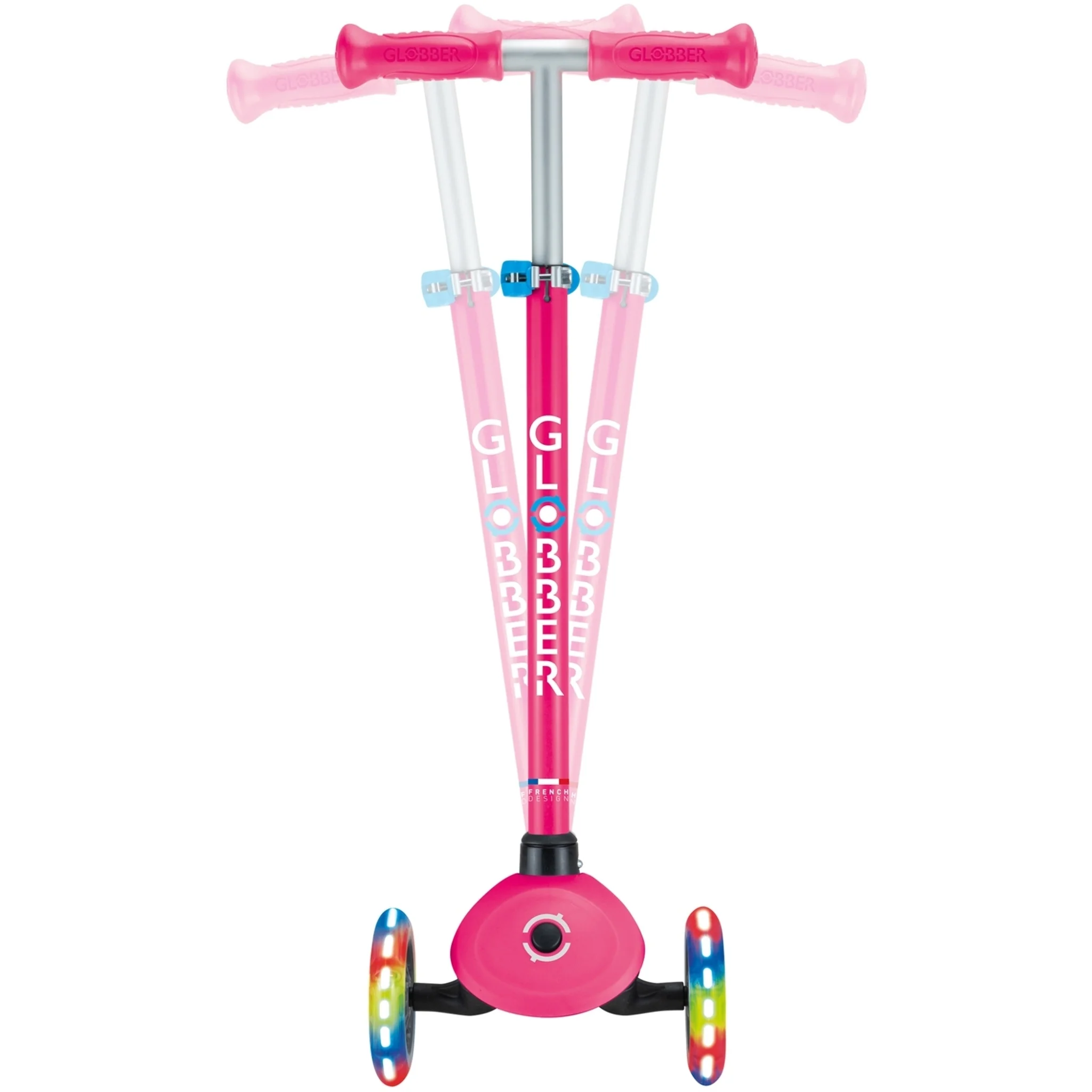 Globber Primo V2 3-Wheel Scooter with Light-Up Wheels and Griptape Fuchsia Pink / Sky Blue - Image 6