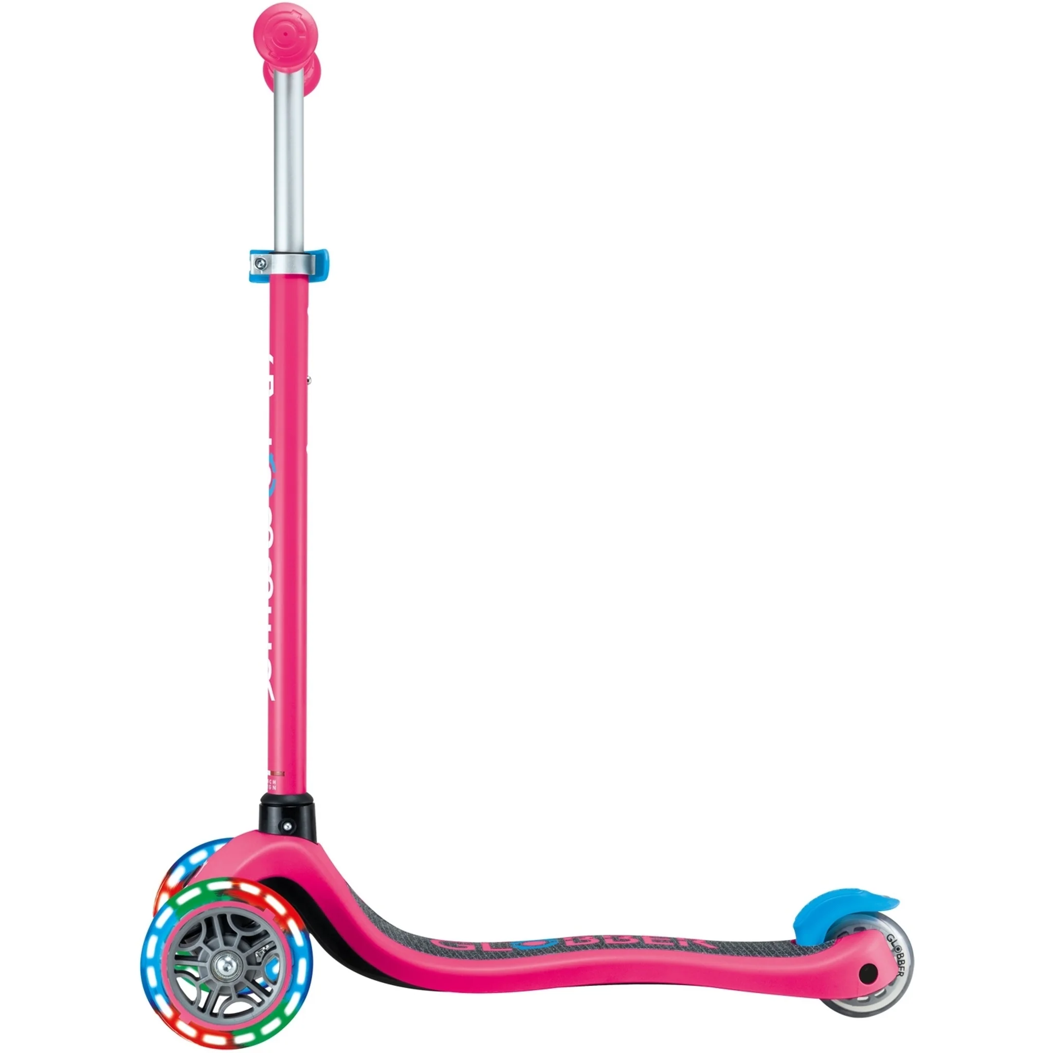 Globber Primo V2 3-Wheel Scooter with Light-Up Wheels and Griptape Fuchsia Pink / Sky Blue - Image 7