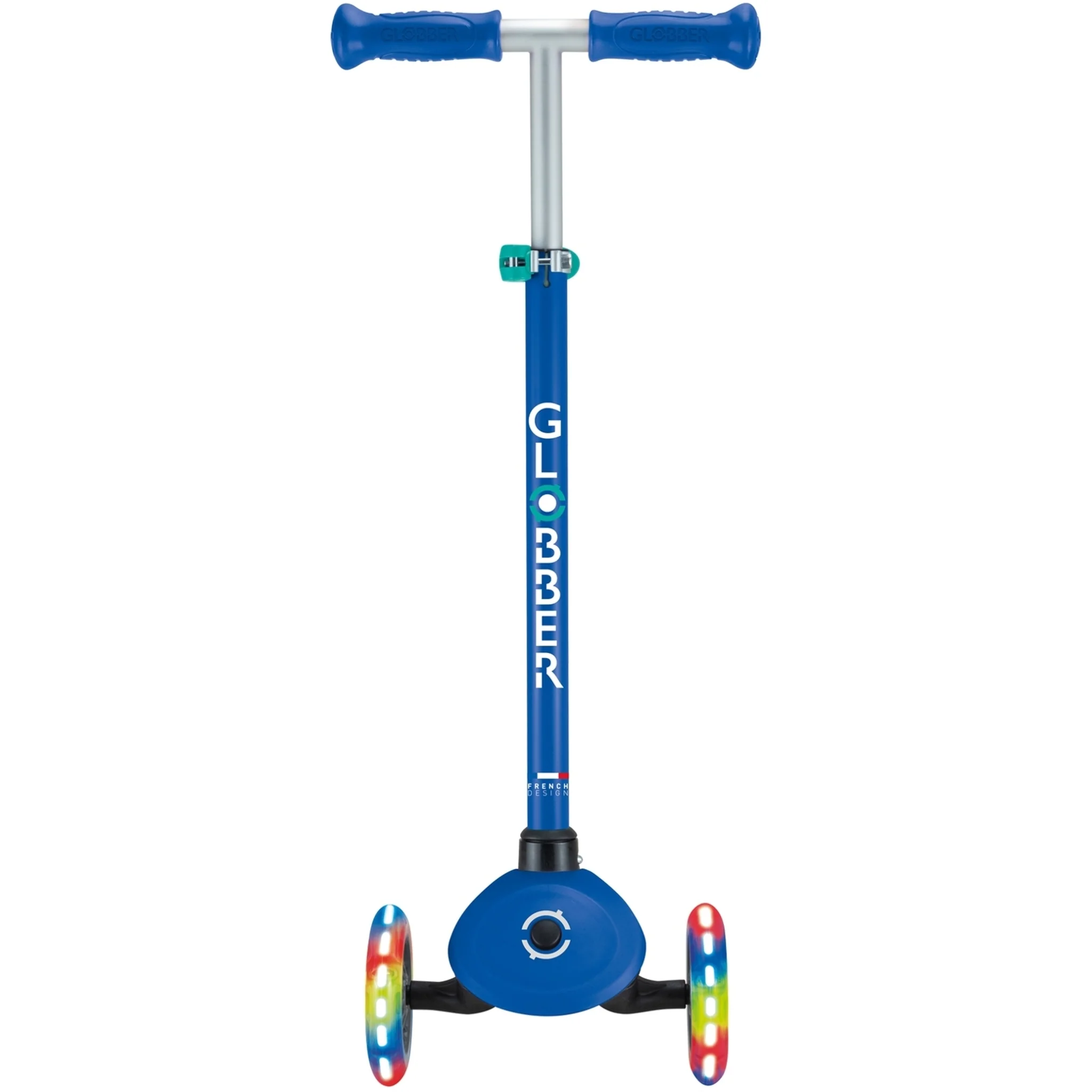 Globber Primo V2 Scooter With Lights And Griptape Navy Blue/Emerald Green - Image 3