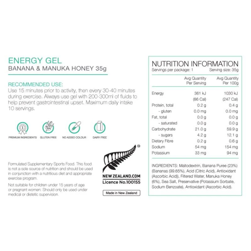 PURE Energy Gel 35g Banana Manuka Honey - Image 3