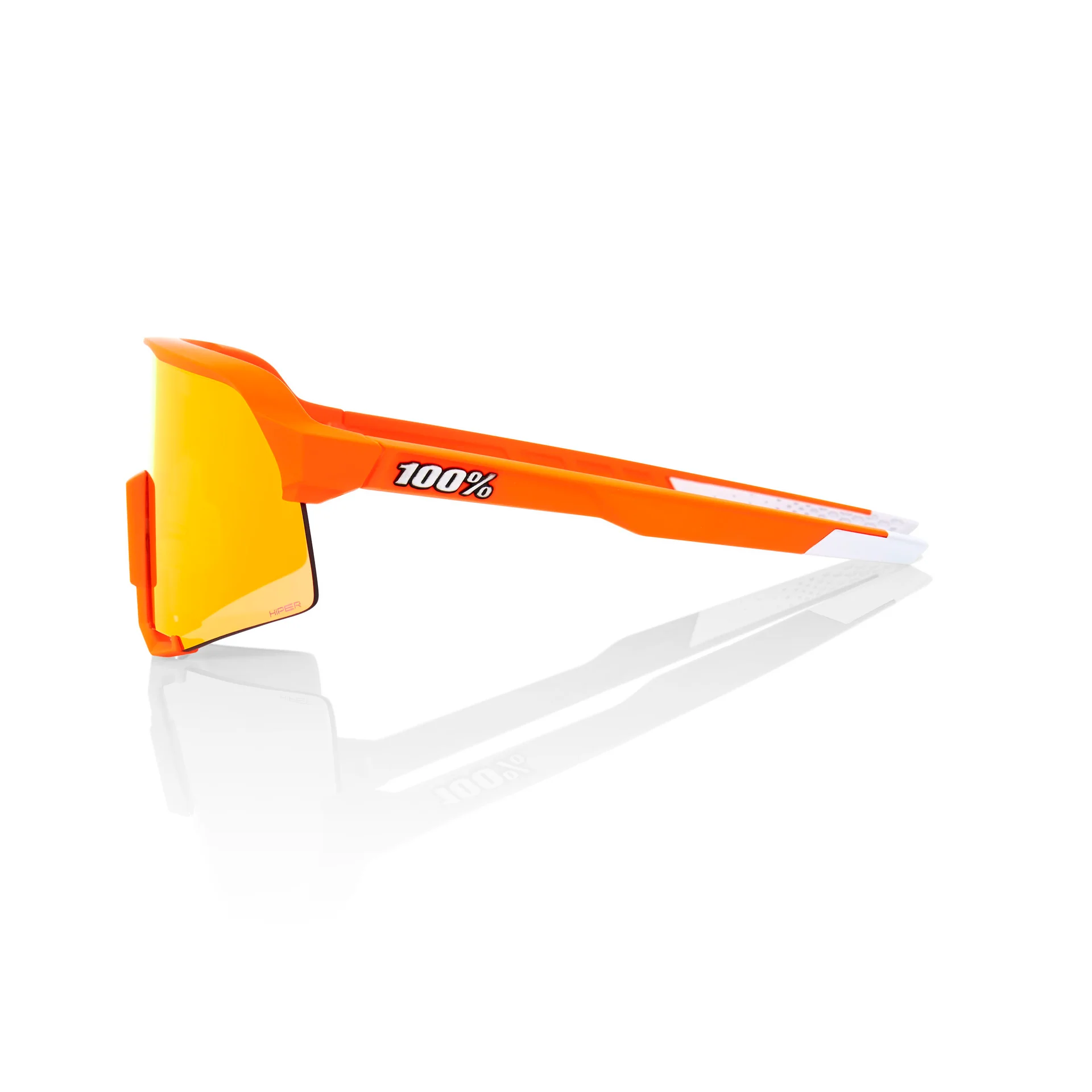 100% S3 Sunglasses Soft Tact Neon Orange with HiPER Red Mirror Lens - Image 3