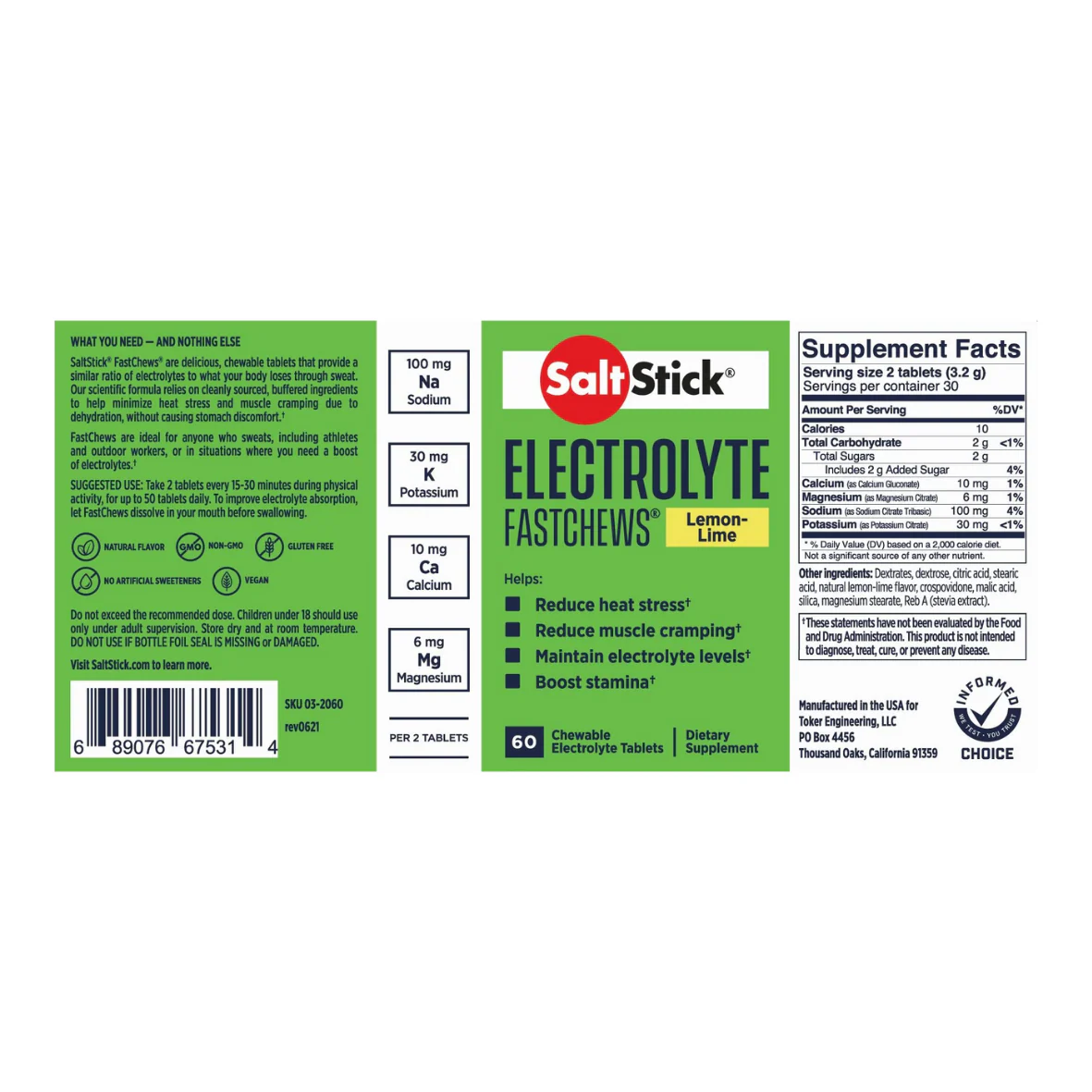 Saltstick FastChews Electrolyte Tablets Lemon-Lime 60 Pack Bottle - Image 2