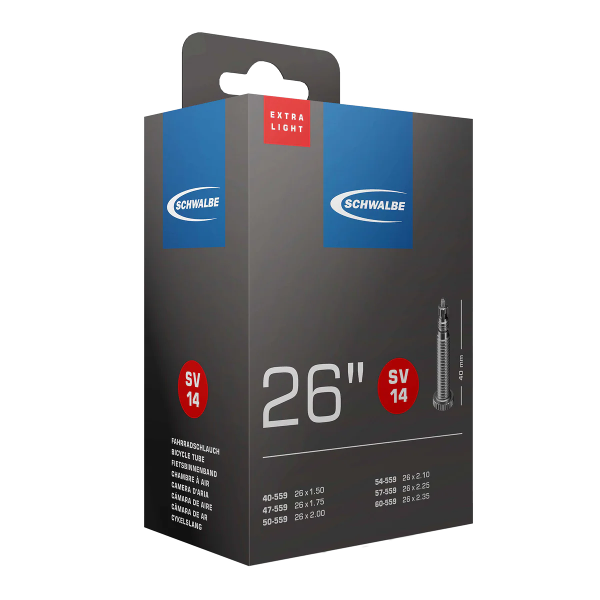 Schwalbe Tube SV14 26 x 1.5-2.35 Presta 40mm Extralight 130g - Image 2