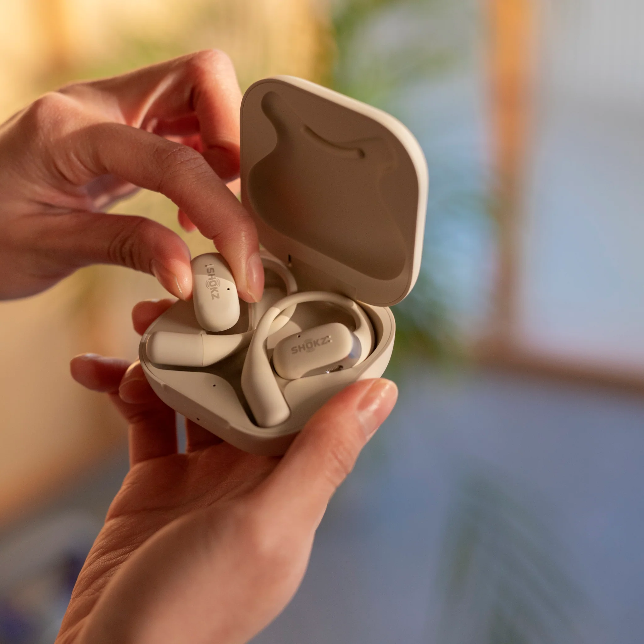 Shokz OpenFit True Wireless Bluetooth Headphones Beige - Image 3