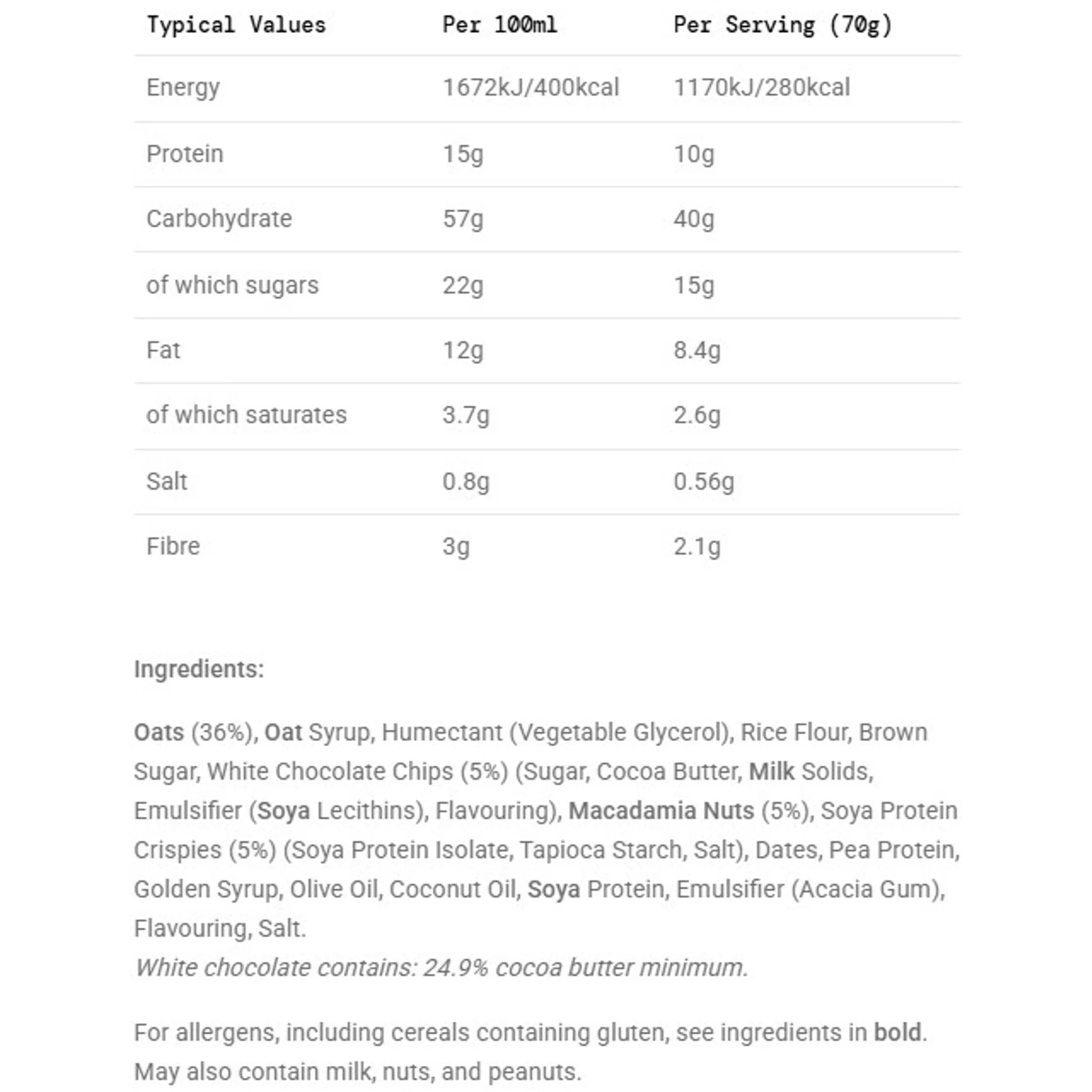 SIS Energy Oat Bar 70g White Choc & Macadamia - Image 3