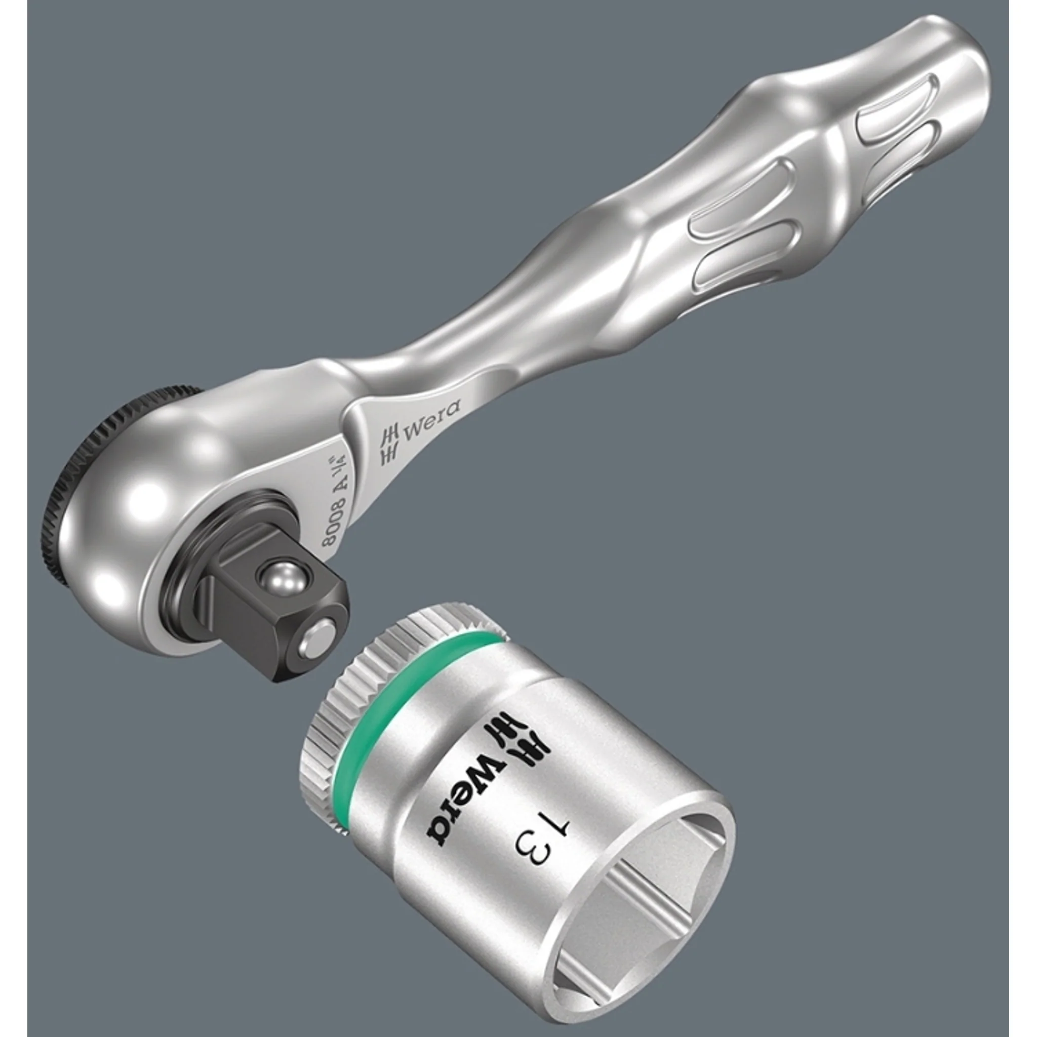 Wera Mini Ratchet 8008 A Zyklop with 1/4" Square Drive - Image 7